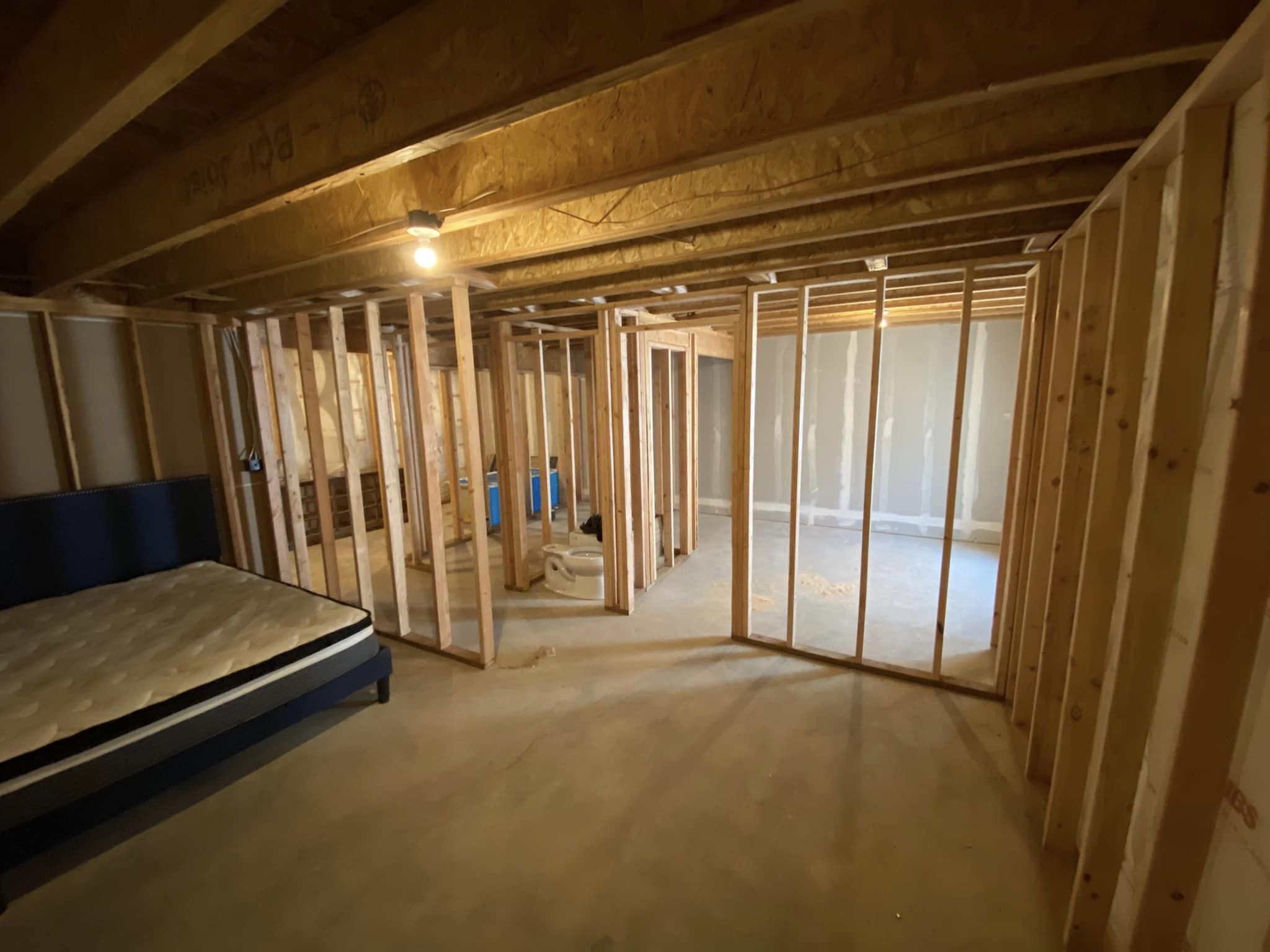 Interior walls framed during a home rehabilitation project